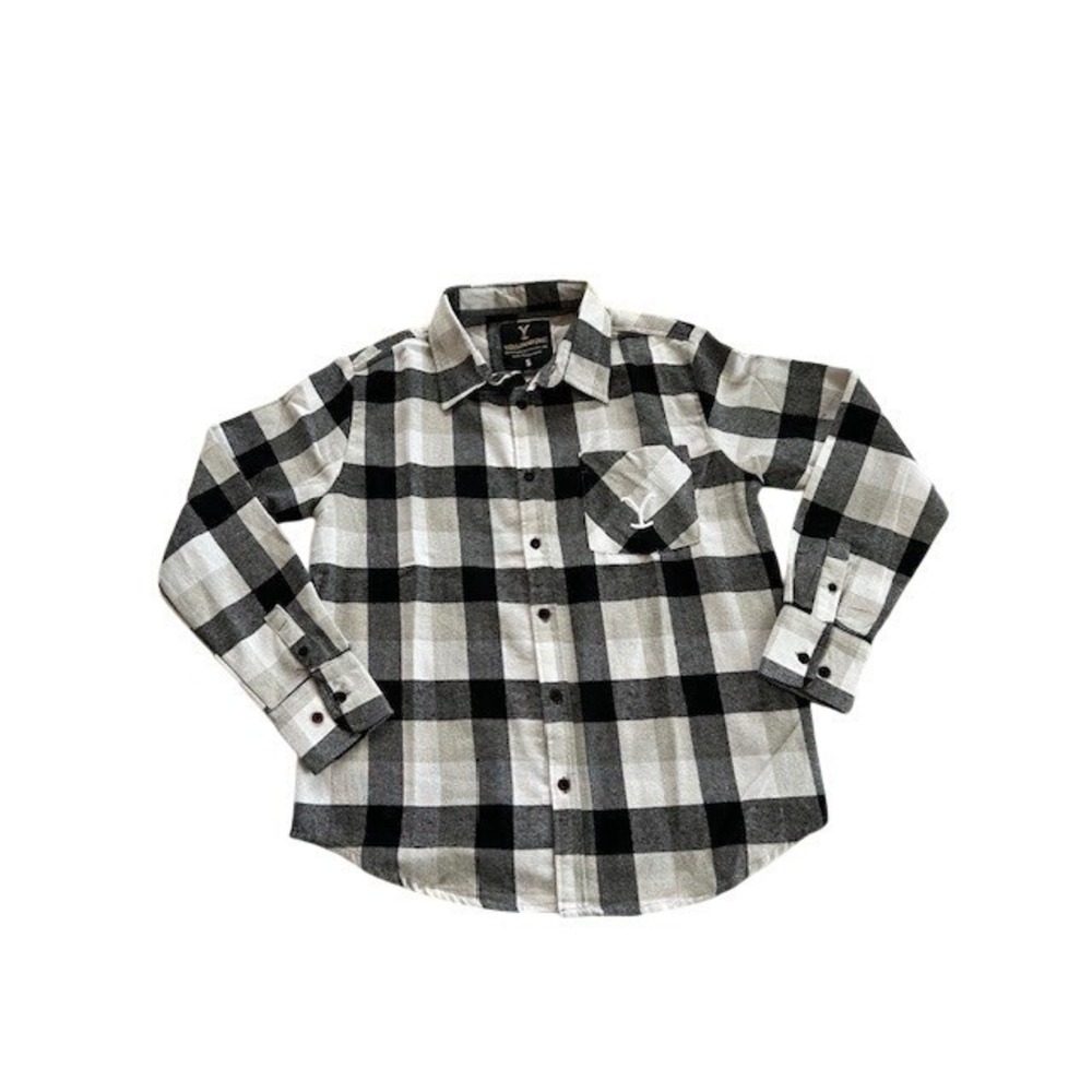 Yellowstone Dutton Ranch Plaid Flannel Shirt Long Sleeve Size S Black White NWT